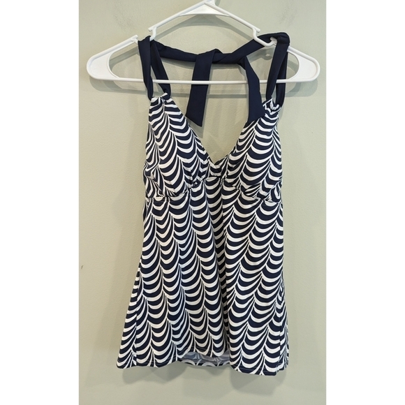 Lands' End Blue White Scalloped Tankini Halter Top Size 6L - Picture 1 of 3